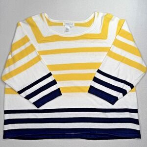 Coldwater Creek Sweater Women 3X Yellow White Navy Stripe Pullover Cotton Spring